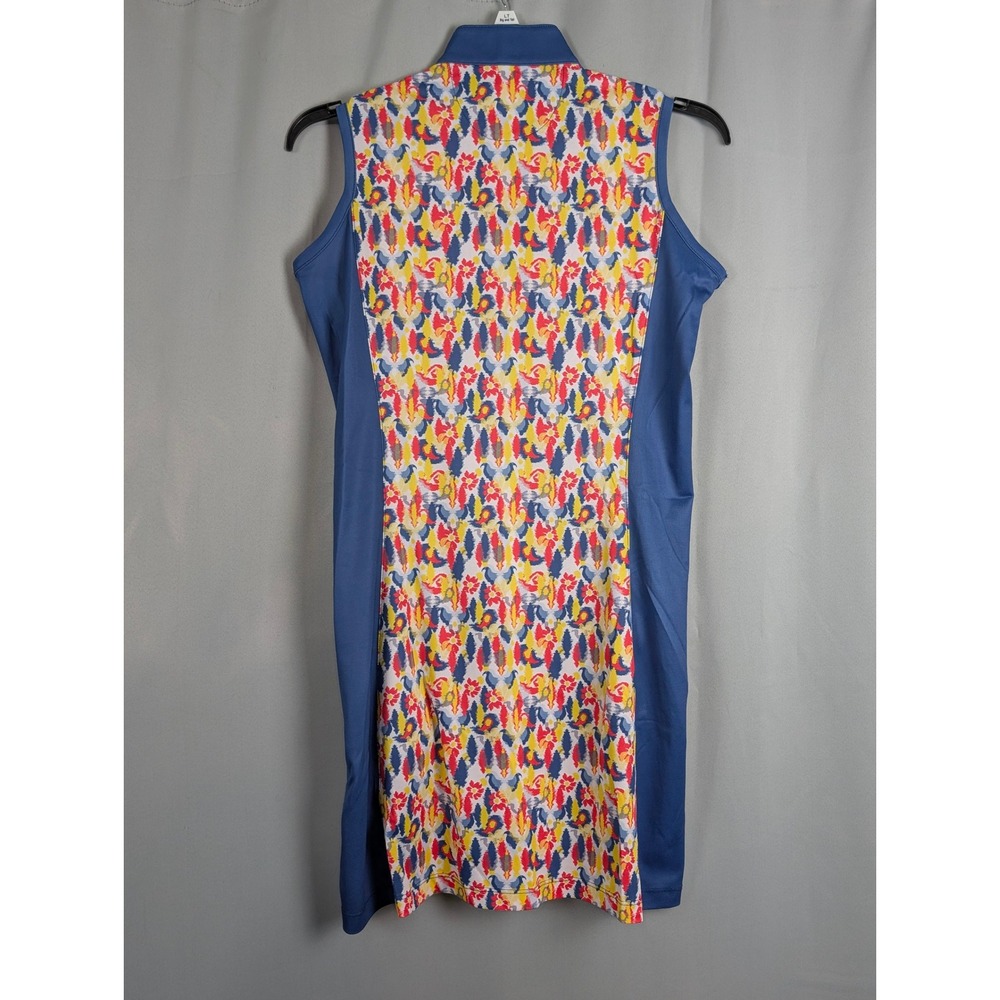 Fringe Peyton Blue Abstract Print Sleeveless Golf Dress Quarter Zip Pockets SZ S - Picture 3 of 10